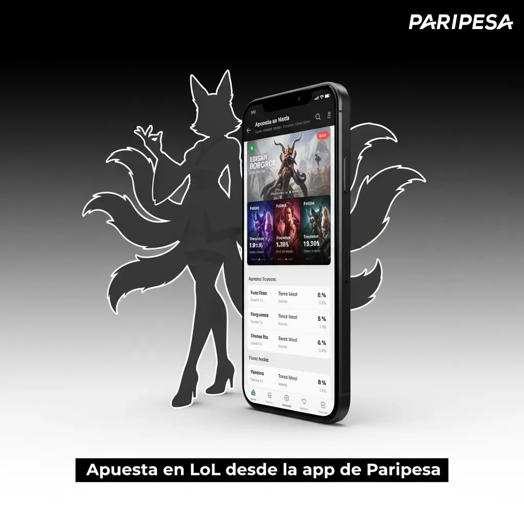 Teléfono mostrando la app Paripesa con apuestas de League of Legends y cuotas en vivo.