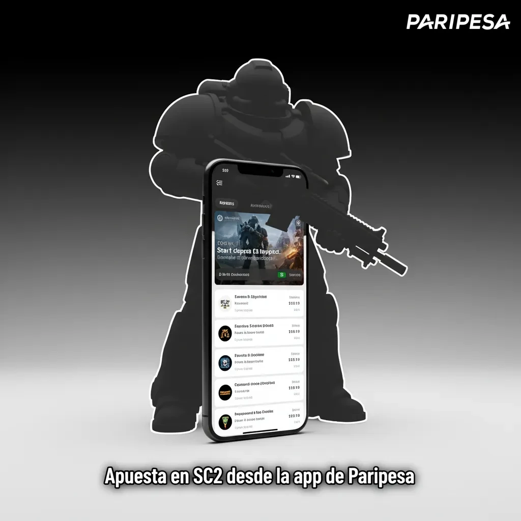 Pantalla de móvil con la app Paripesa, sección Esports de StarCraft II, cuotas en vivo y botón para apostar y notificaciones