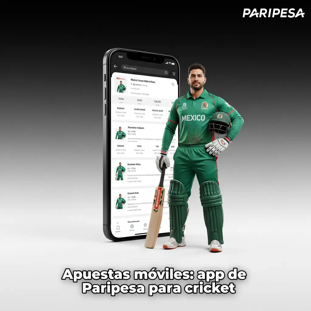 Pantallas de la app Paripesa de cricket en Android y iOS con mercados, momios en vivo, cupón y notificaciones.