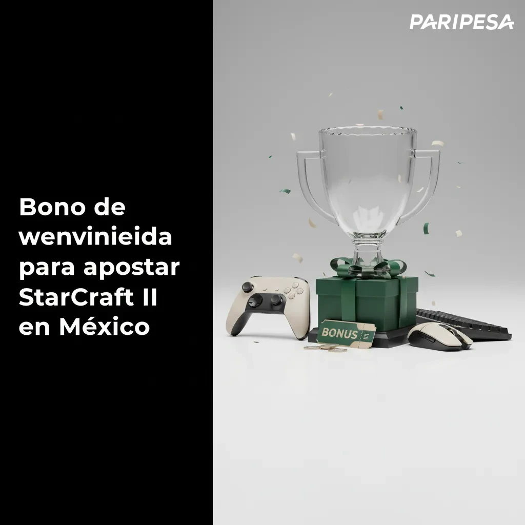 Banner de bono de bienvenida en México: 100% hasta 32,000 MXN + 150 giros para apostar en StarCraft II en Paripesa