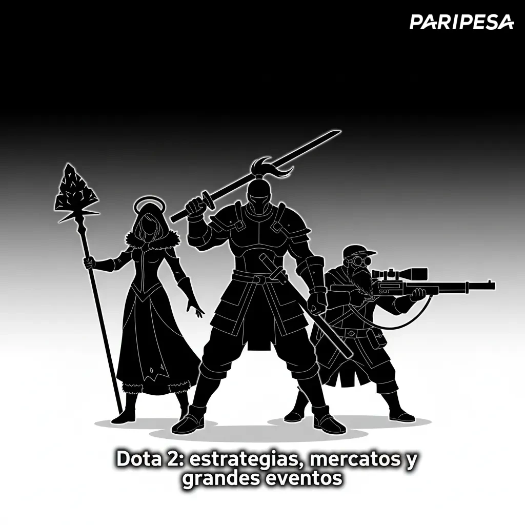 Gráfico de Dota 2 con héroes y logos de TI, Riyadh Masters, ESL One y DreamLeague; foco en apuestas y mercados en vivo.