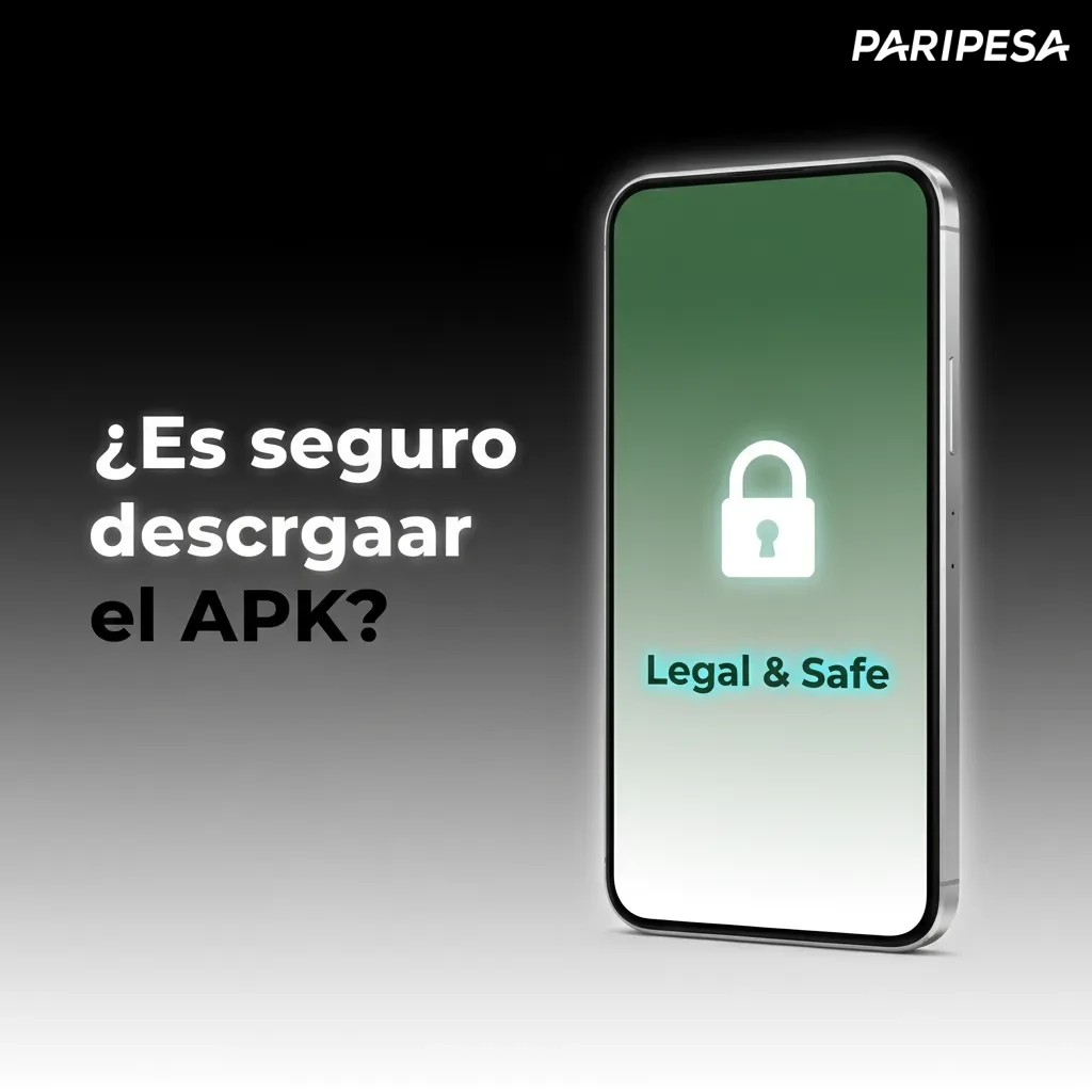 Smartphone con candado y sello oficial, descarga segura de APK desde el sitio oficial; verifica permisos y versión.