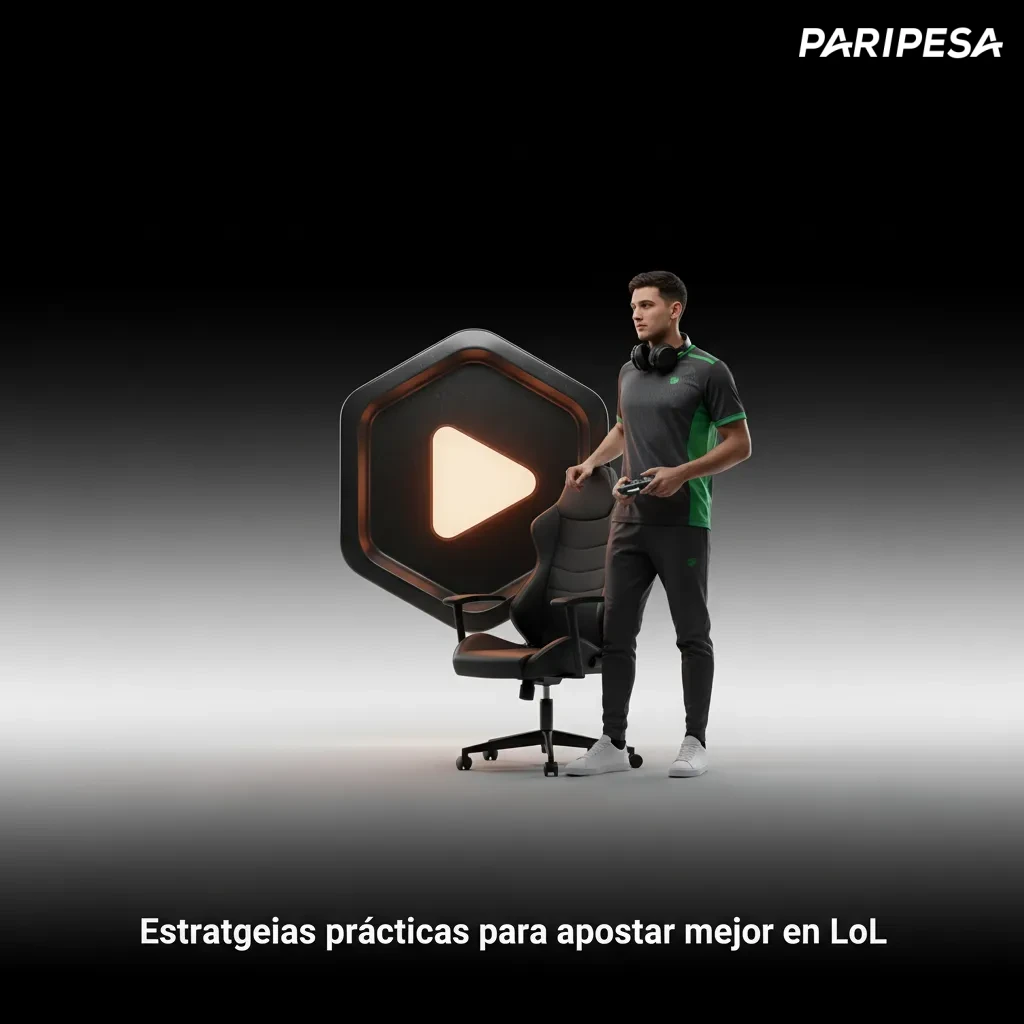 Infografía con estrategias de apuestas en LoL: banca 1-3%, forma, roster, parches, picks/bans, cuotas, en vivo y registro