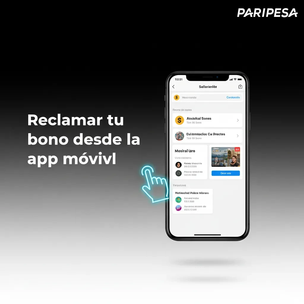 Pantallas de la app Paripesa en un móvil para registrarse, depositar y reclamar el bono de bienvenida.