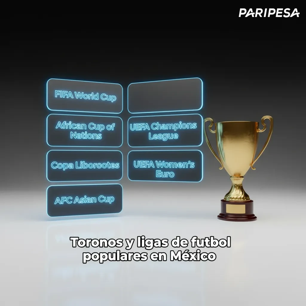 Infografía de torneos populares en México: Liga MX, Leagues Cup, Concacaf, Mundial, UCL, UEL, Libertadores; enfoque apuestas.
