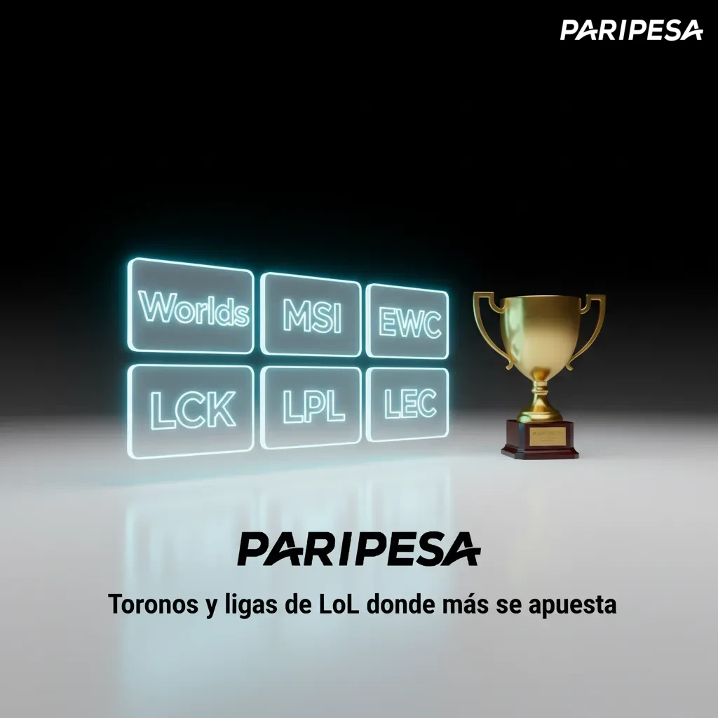 Infografía con torneos de League of Legends más apostados: Worlds, MSI, EWC, LCK, LPL, LEC y LLA.