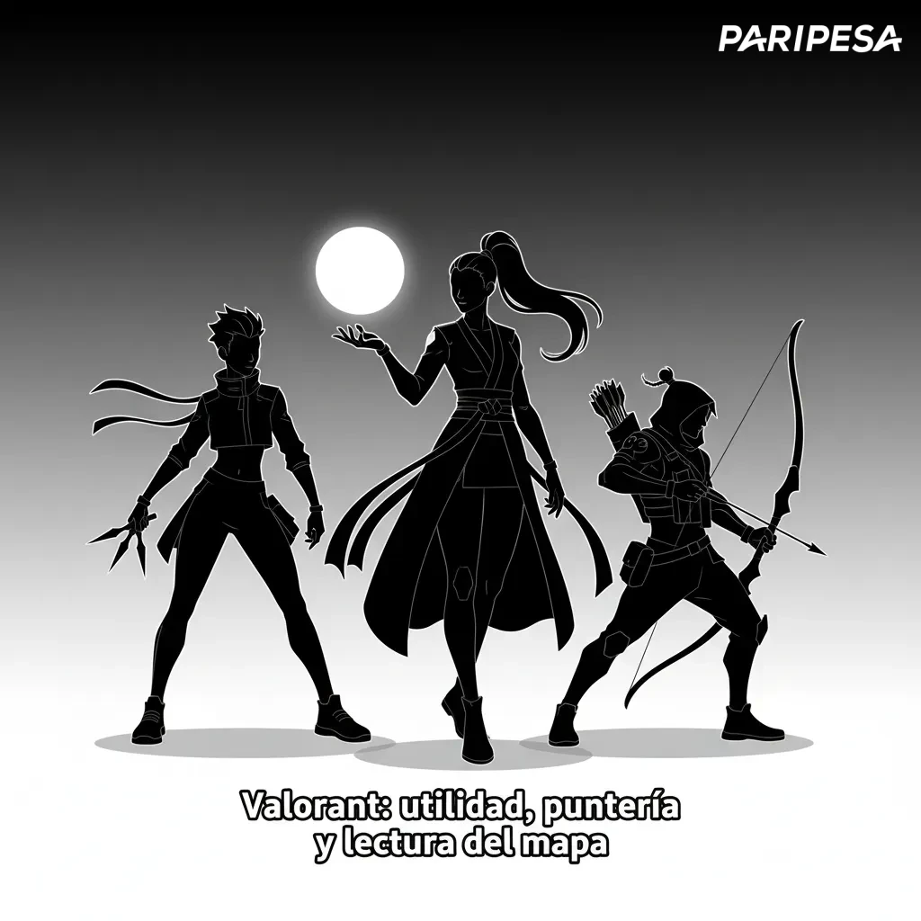 Valorant: utilidad, puntería y lectura del mapa en acción, con HUD, minimapa y agentes ejecutando habilidades.