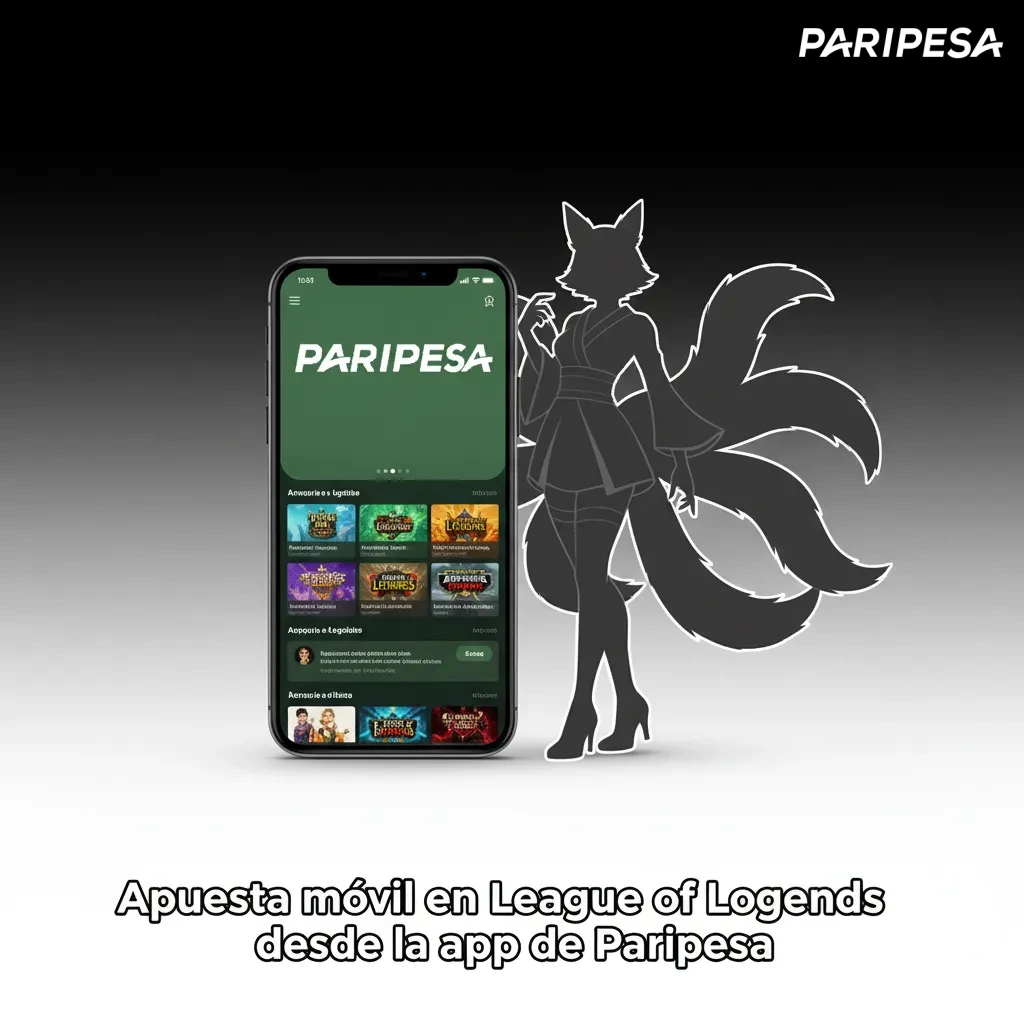 Pantalla de un teléfono con la app Paripesa de apuestas en League of Legends, mercados en vivo y retiros en MXN.
