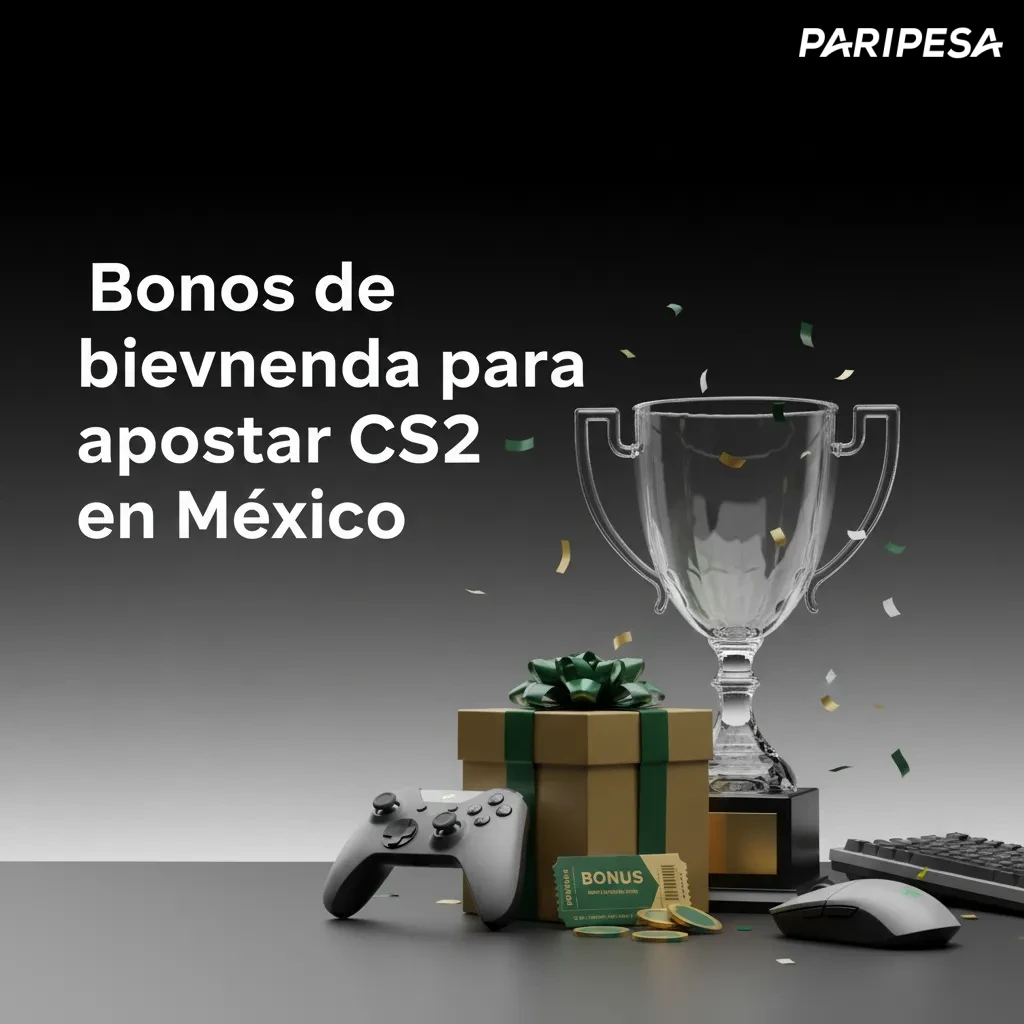 Banner de bono de bienvenida para apuestas CS2 en México: 100% hasta 32,000 MXN + 150 giros gratis; pasos y TyC.