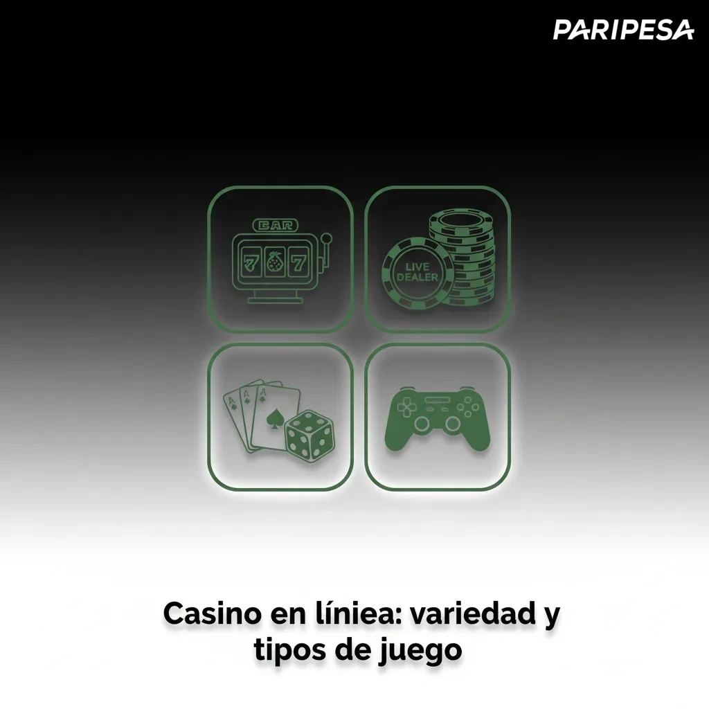 Interfaz de casino en línea con variedad de juegos: tragamonedas, ruleta, blackjack, póker y casino en vivo, baccarat y dados