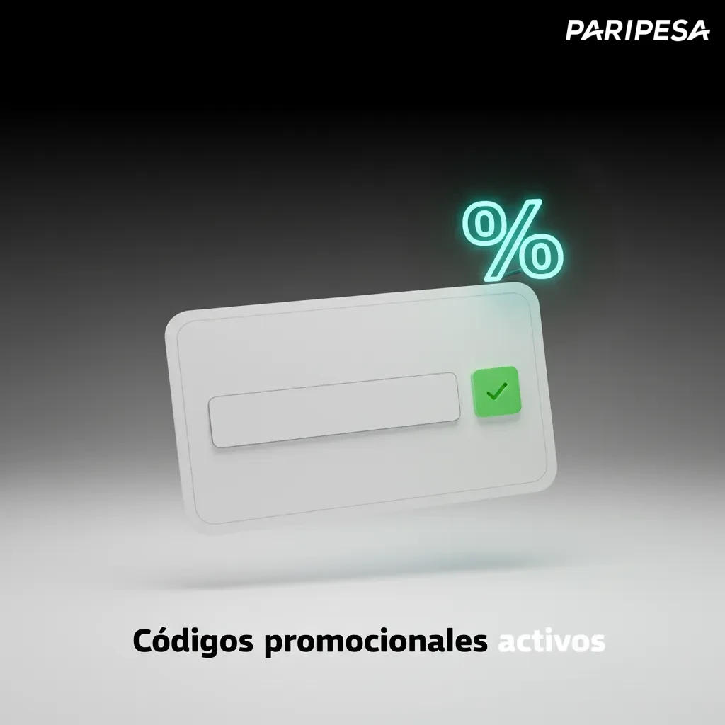 Tabla de códigos promocionales: PARI100, CASINO50FS y VIPBOOST10, con beneficios y pasos para aplicarlos al depósito.