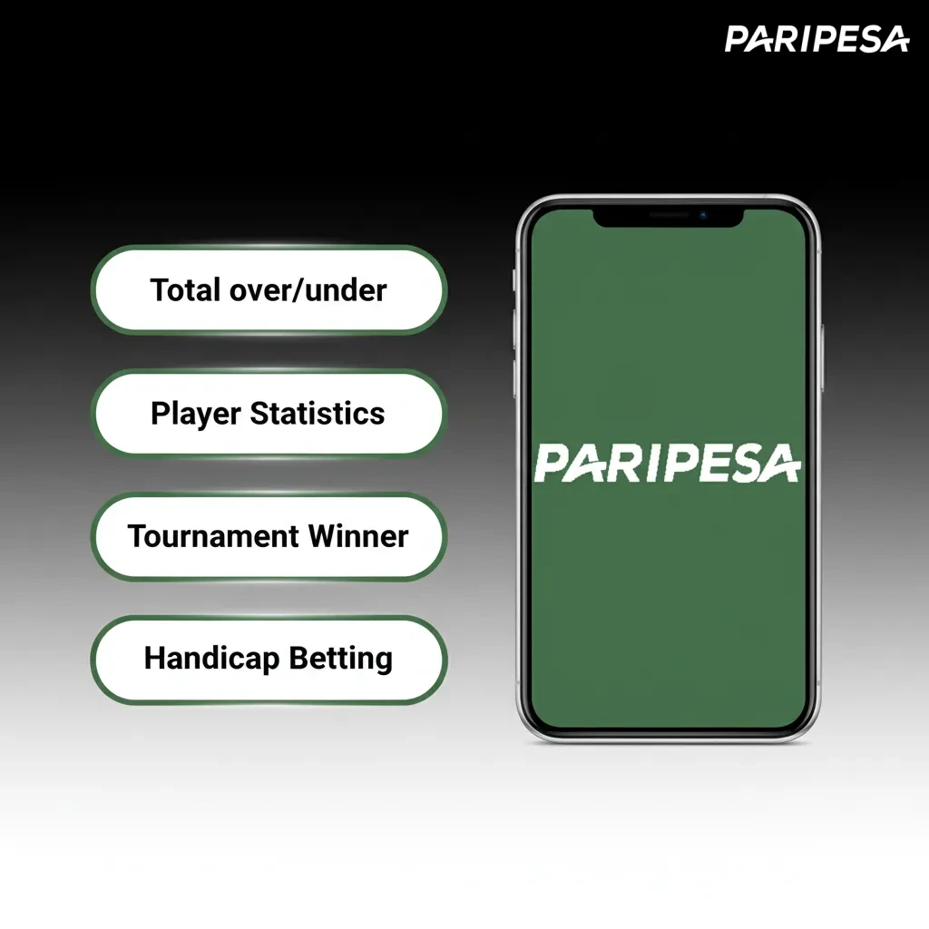 Infografía de la app Paripesa con tipos de apuestas: sencilla, combinada, sistema, en vivo y hándicap asiático.