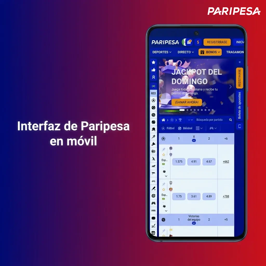 Interfaz de Paripesa en móvil
