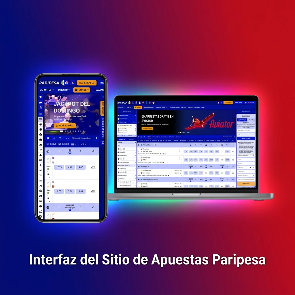 Interfaz de Paripesa con barra superior mostrando deportes, opciones en vivo, casino y promociones.