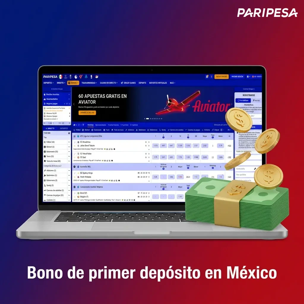 Bono de primer depósito en Paripesa México: 100% hasta 30,000 MXN + 150 giros gratis de casino.