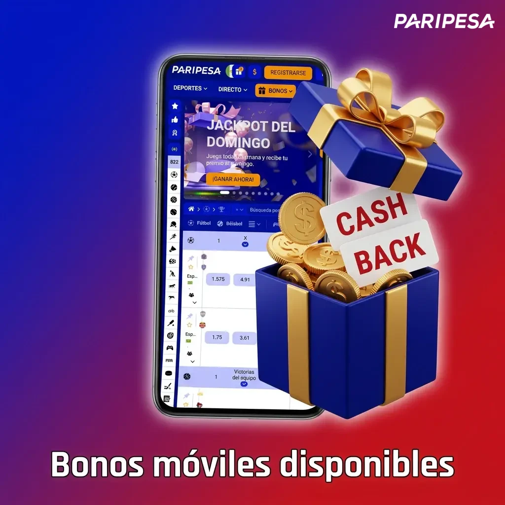 Bonos móviles disponibles en la app: bono de bienvenida de hasta 30,000 MXN y 150 giros gratis.