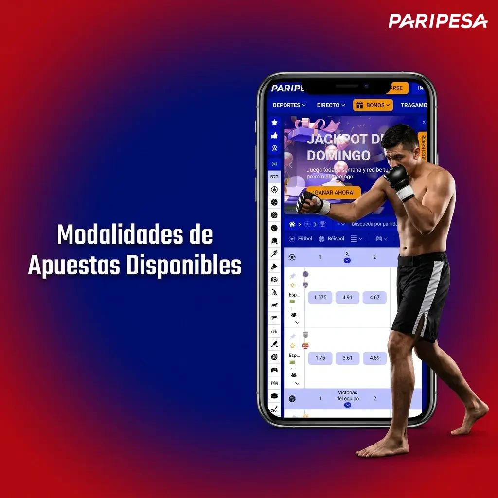 Lista de modalidades de apuestas disponibles: simple, combinada, de sistema, en vivo y con hándicap.