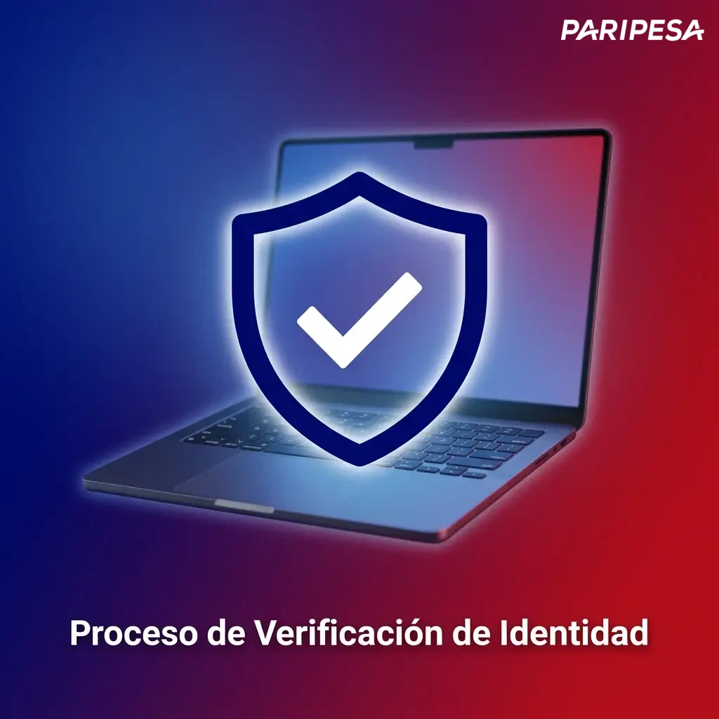 Proceso de verificación de identidad en 5 pasos: ajustes, datos, cargar ID, comprobante de domicilio y aprobación.