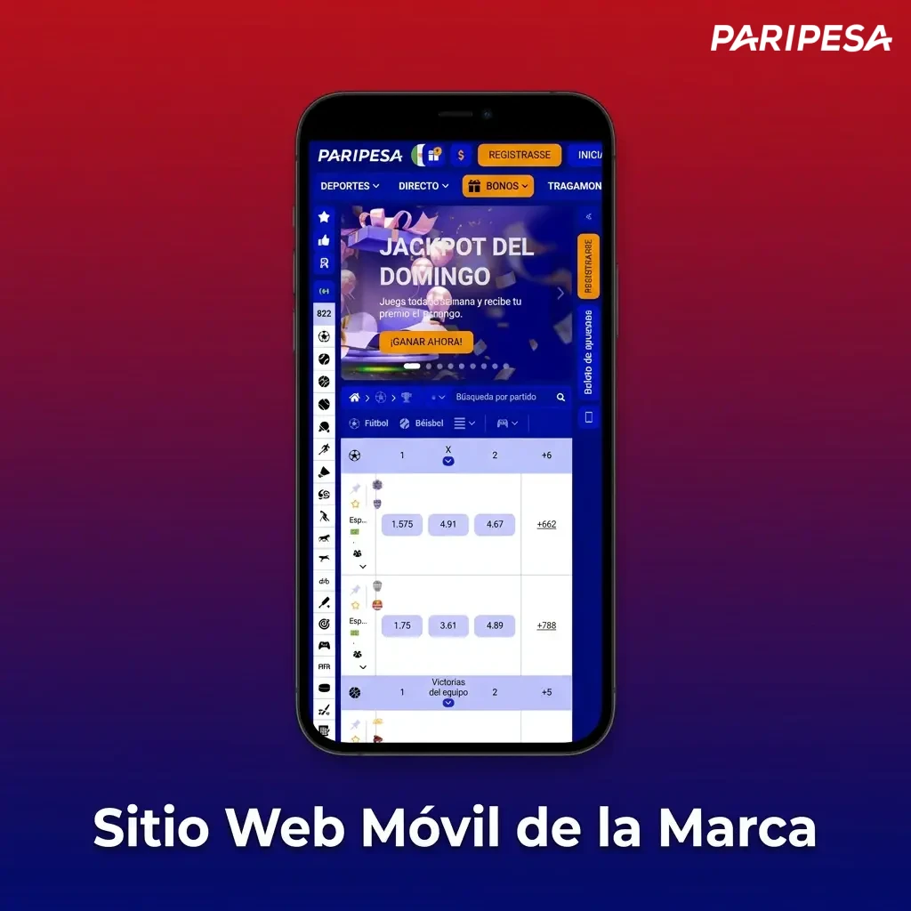 Sitio web móvil de la marca optimizado para apuestas y casino en teléfonos y tabletas sin necesidad de descarga.
