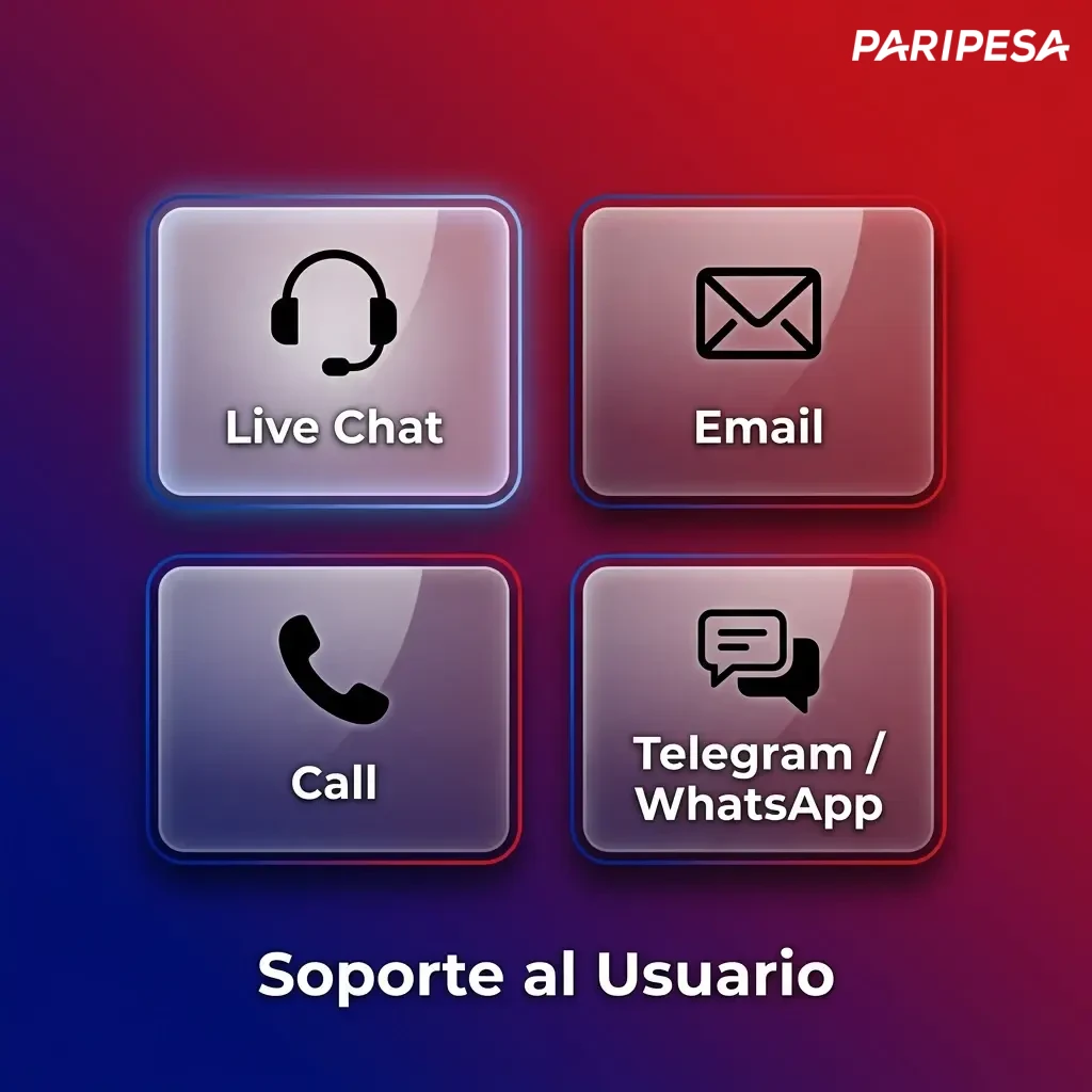 Opciones de soporte al usuario en español: chat en vivo, correo electrónico y formulario de contacto.